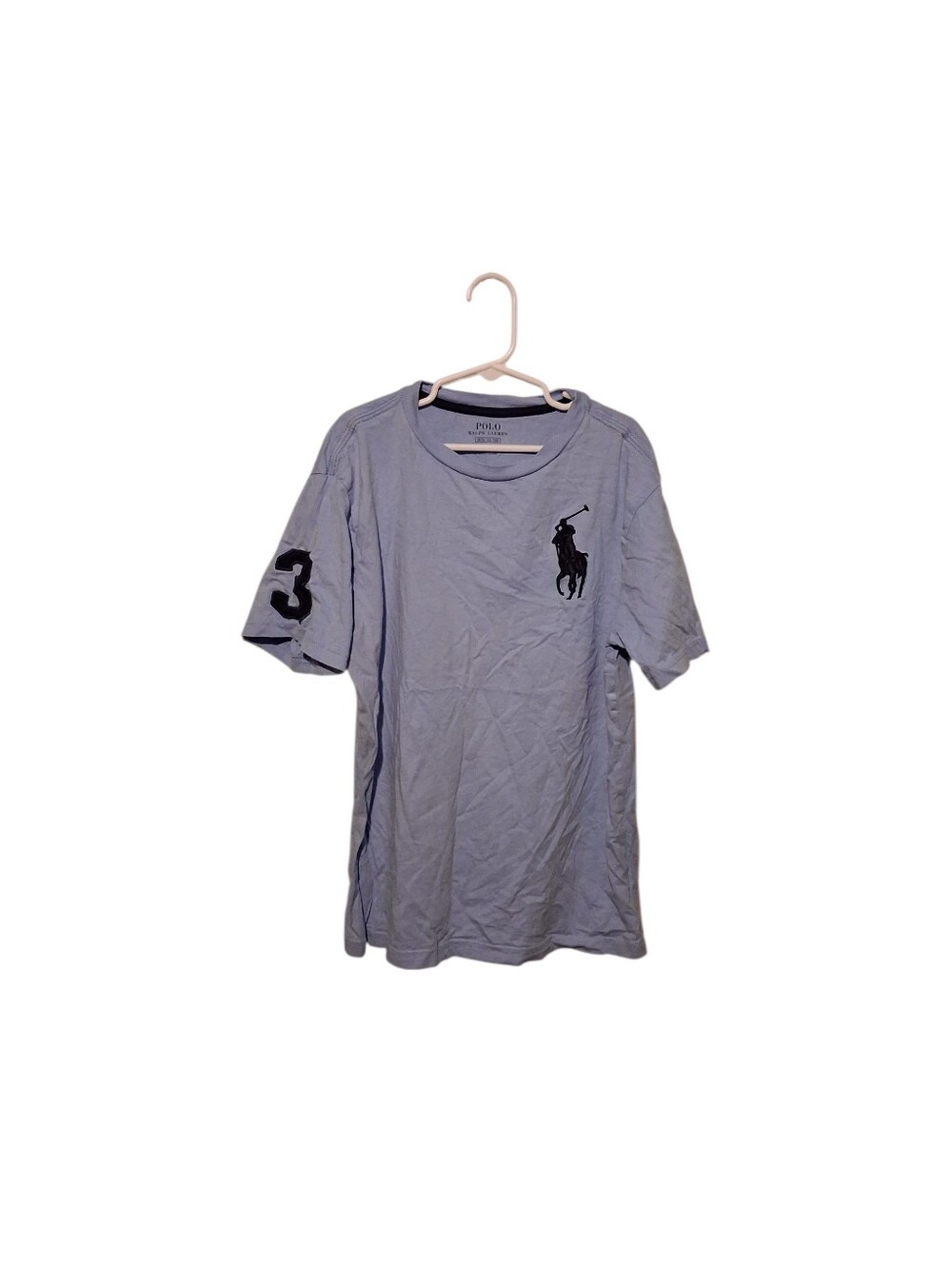 Polo Ralph Lauren Shirt Boys M 10/12 Blue Big Pony 3 Patch Logo Embroidered Tee